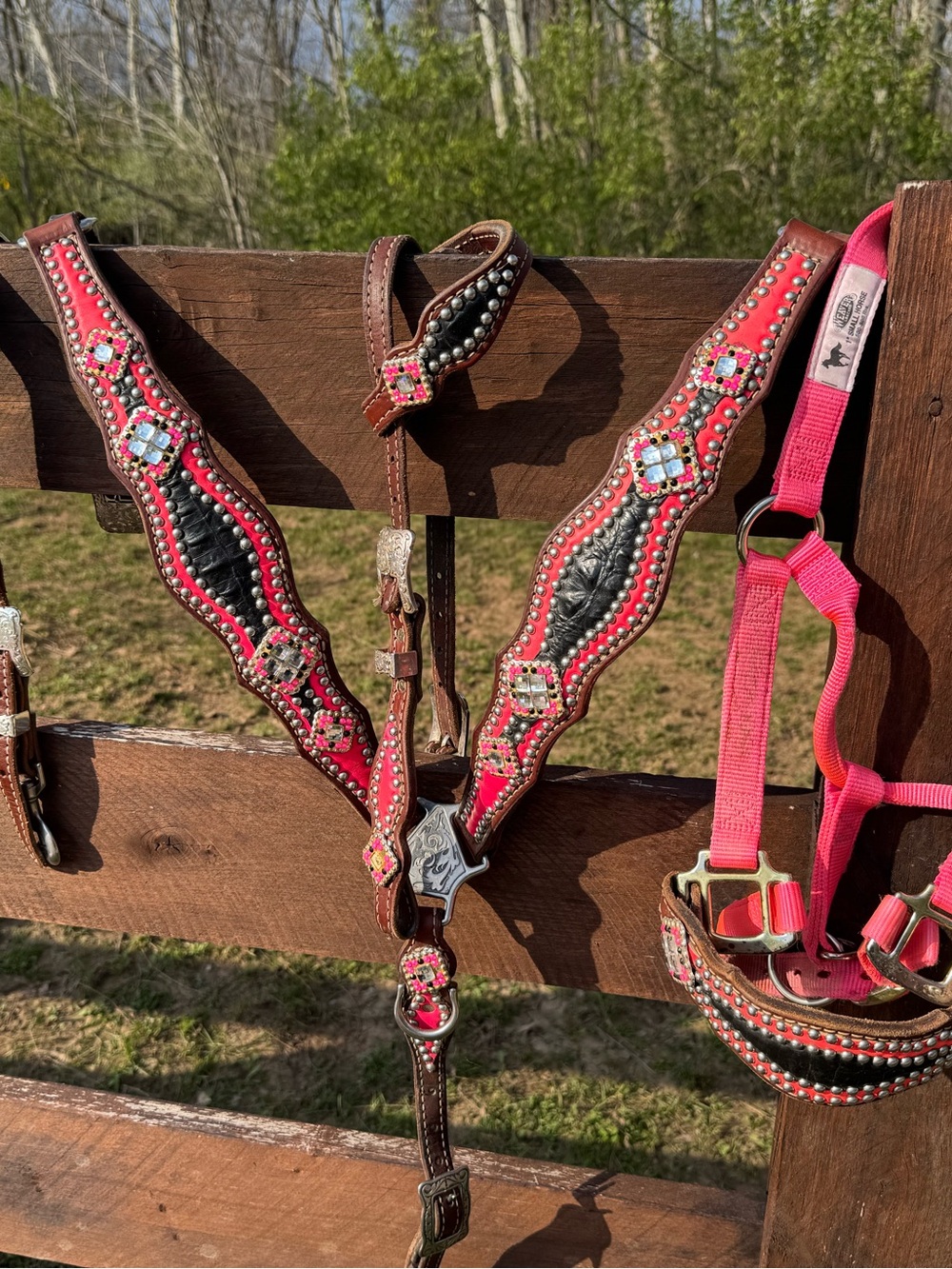 Mandy’s Custom Tack Set Hot Pink Breast Collar Whither Strap Headstall Halter